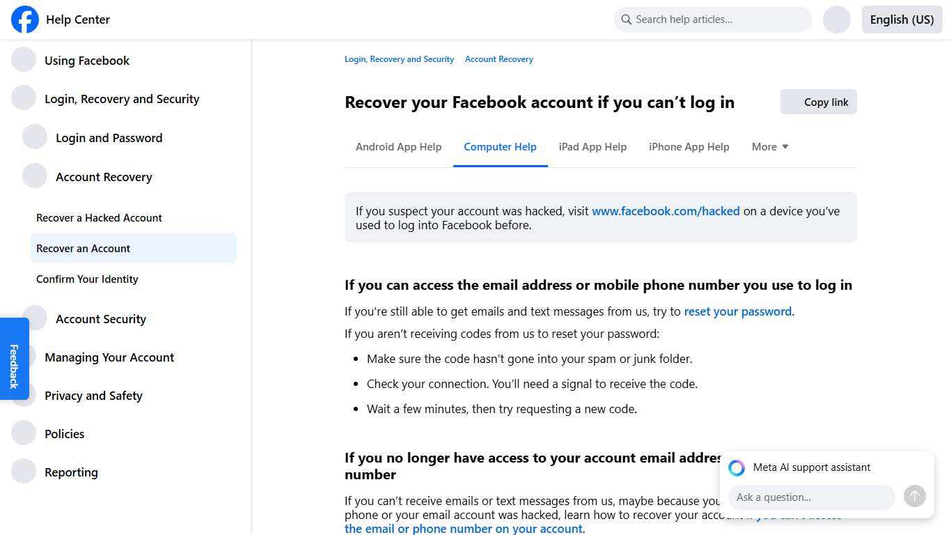 Recover your Facebook account if you can’t log in Facebook Help Center